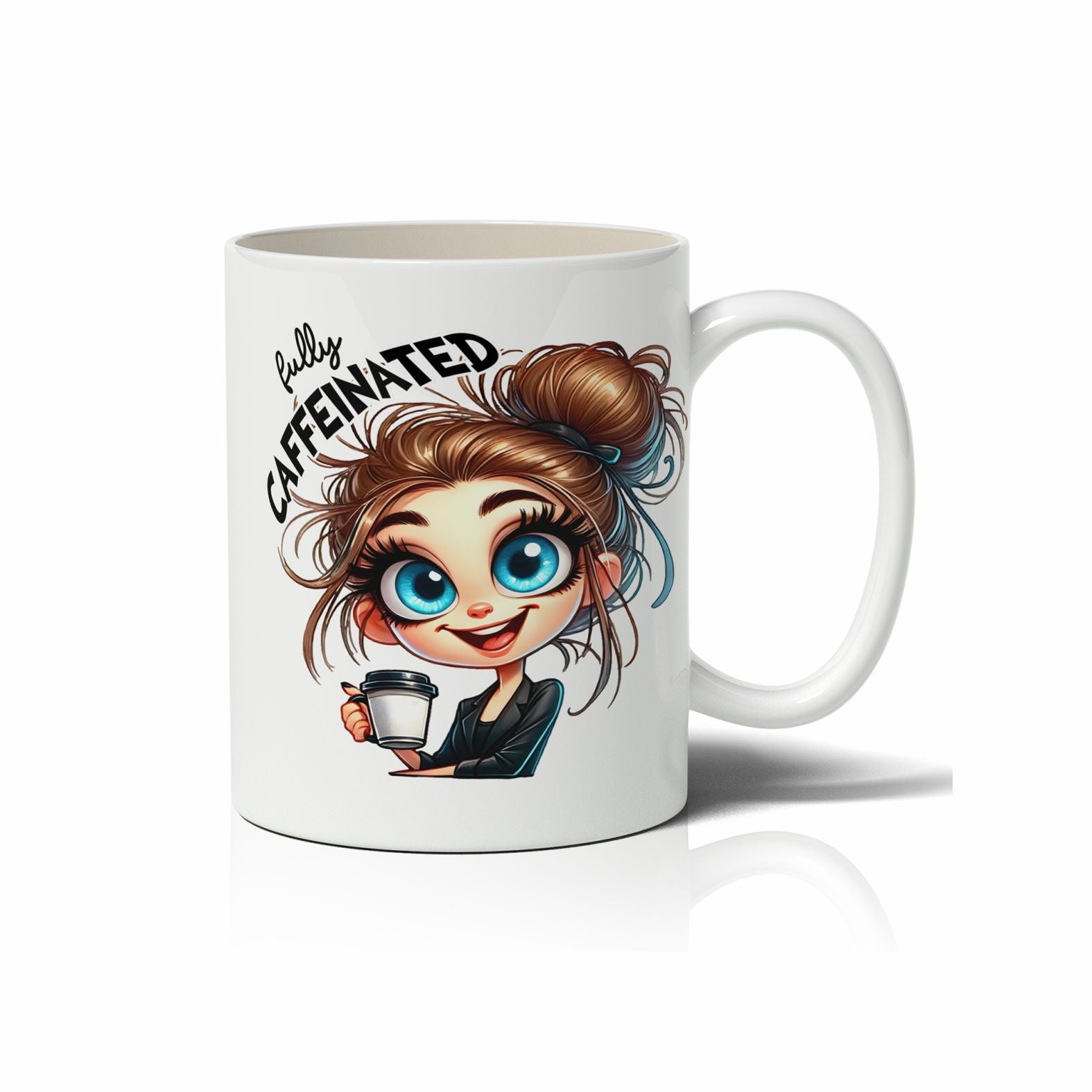 Personalisierte Kaffeetasse mit Wunschname - before Coffee -brünette Frau - FOTOFOL