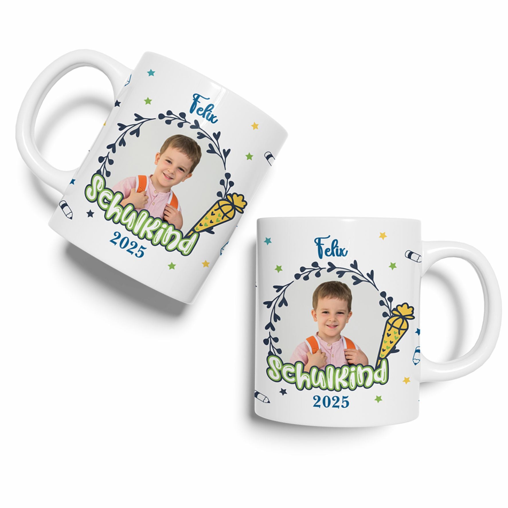 Tasse Einschulung 2025 mit Name und Bild Personalisieren Junge - FOTOFOL