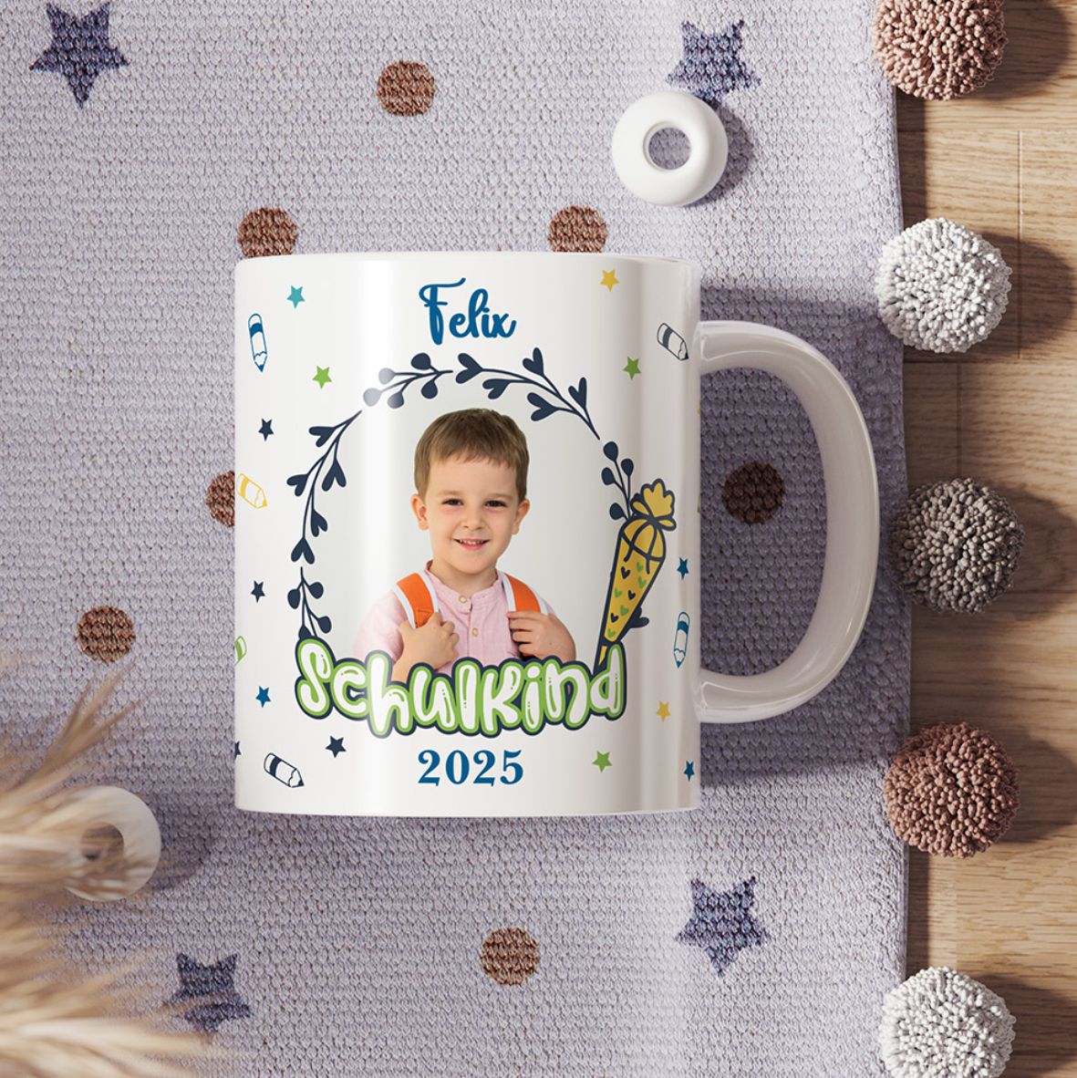 Tasse Einschulung 2025 mit Name und Bild Personalisieren Junge - FOTOFOL