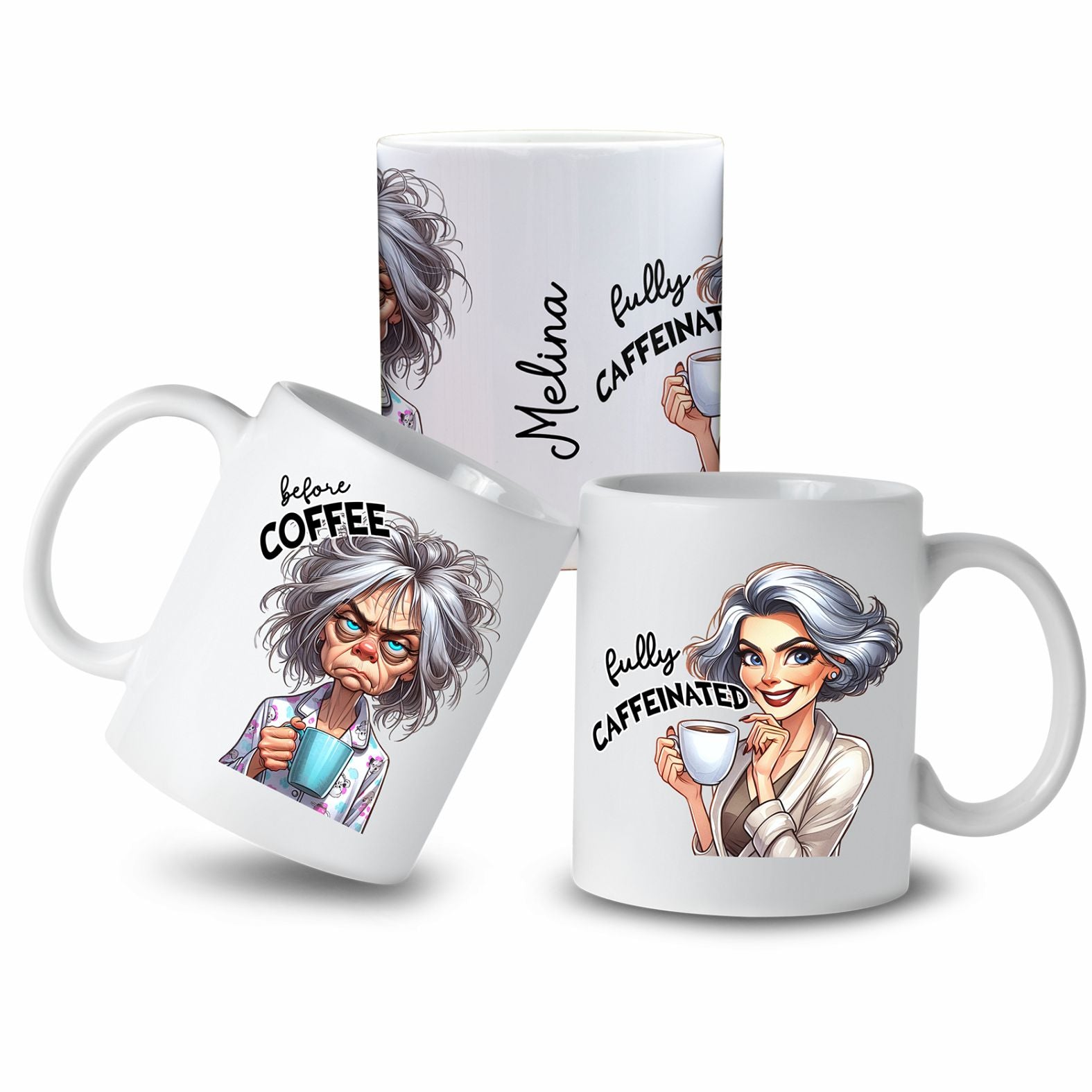 Personalisierte Kaffeetasse mit Wunschname - before Coffee -Frau