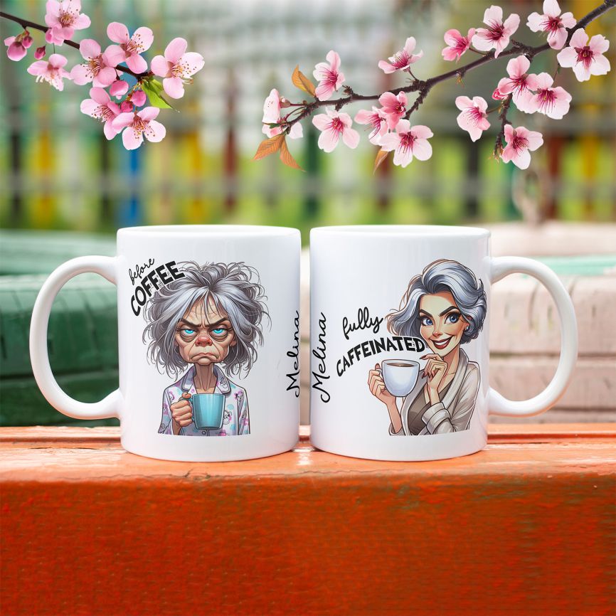 Personalisierte Kaffeetasse mit Wunschname - before Coffee -Frau