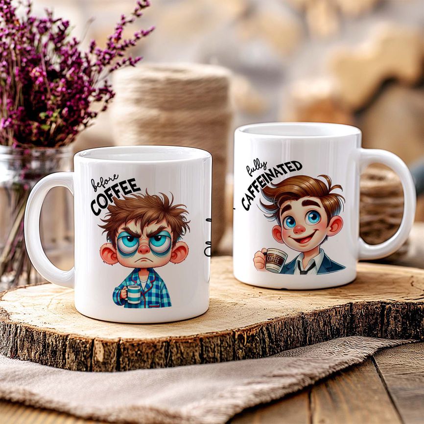 Tasse mit Namen „Before Coffee“ – junger Mann