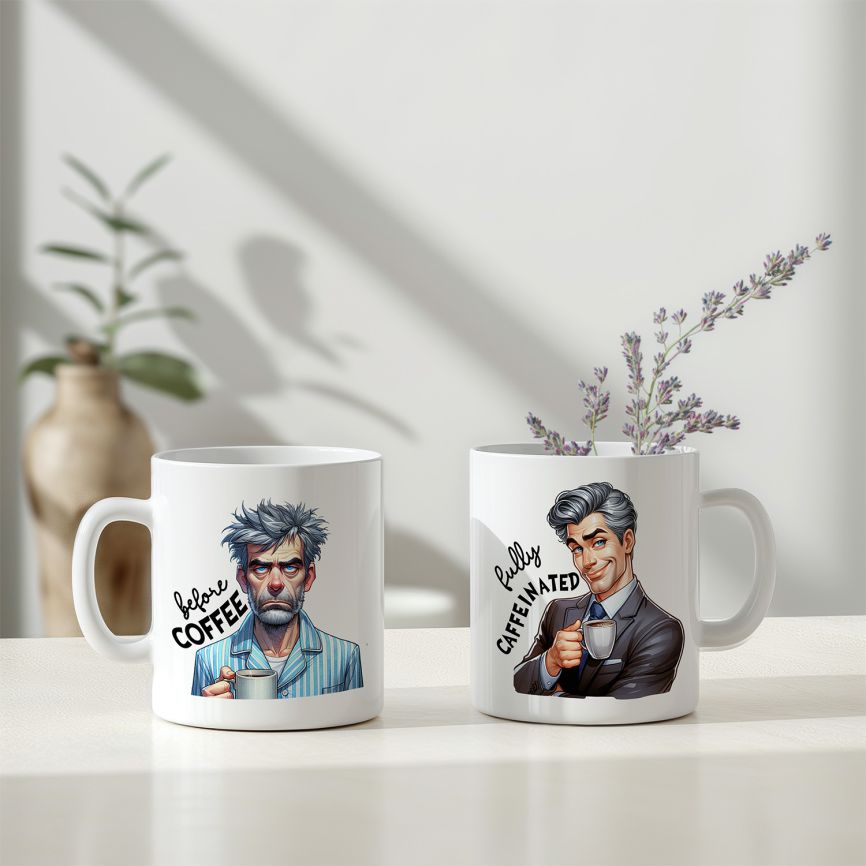 Personalisierte Kaffeetasse mit Wunschname - before Coffee -Mann