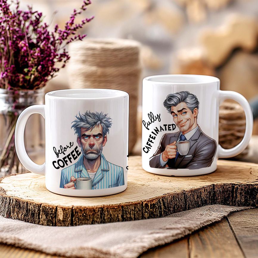 Personalisierte Kaffeetasse mit Wunschname - before Coffee -Mann - FOTOFOL