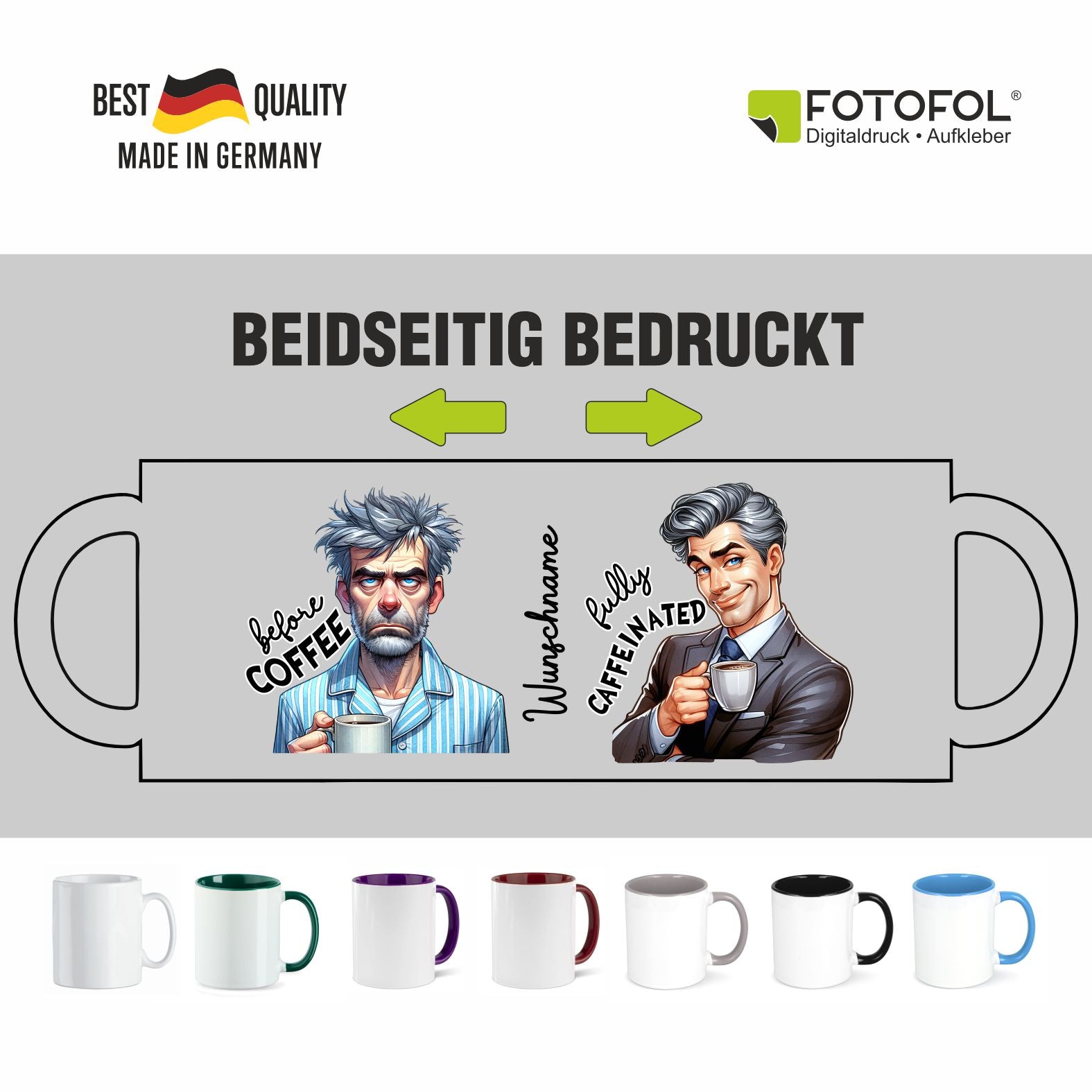 Personalisierte Kaffeetasse mit Wunschname - before Coffee -Mann - FOTOFOL