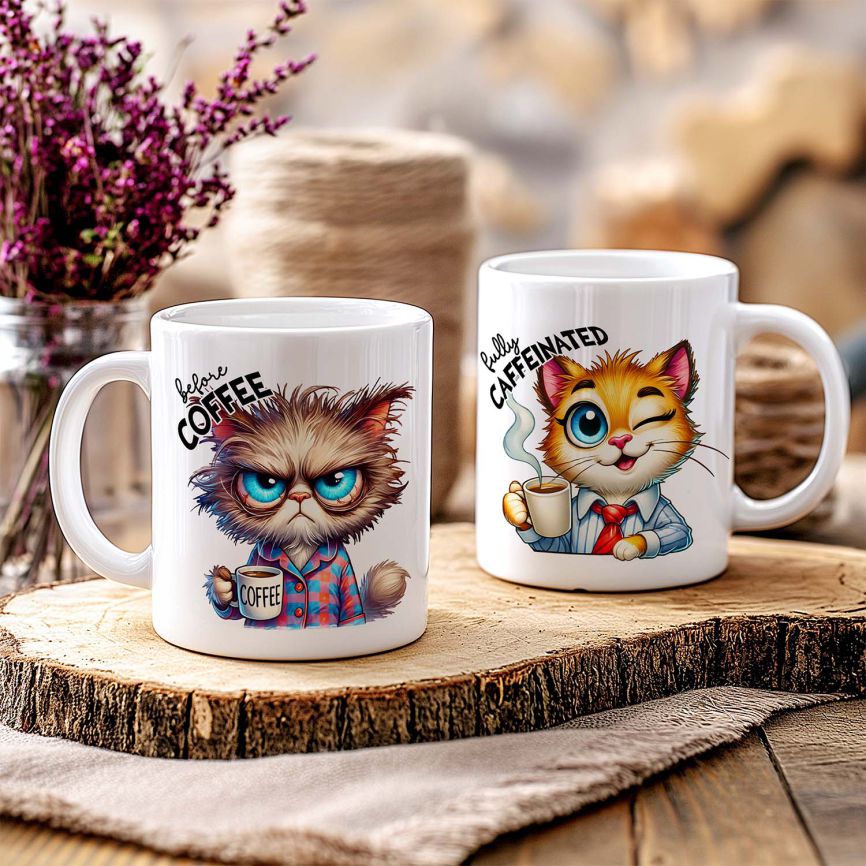 Personalisierte Kaffeetasse mit Wunschname - before Coffee -Katze