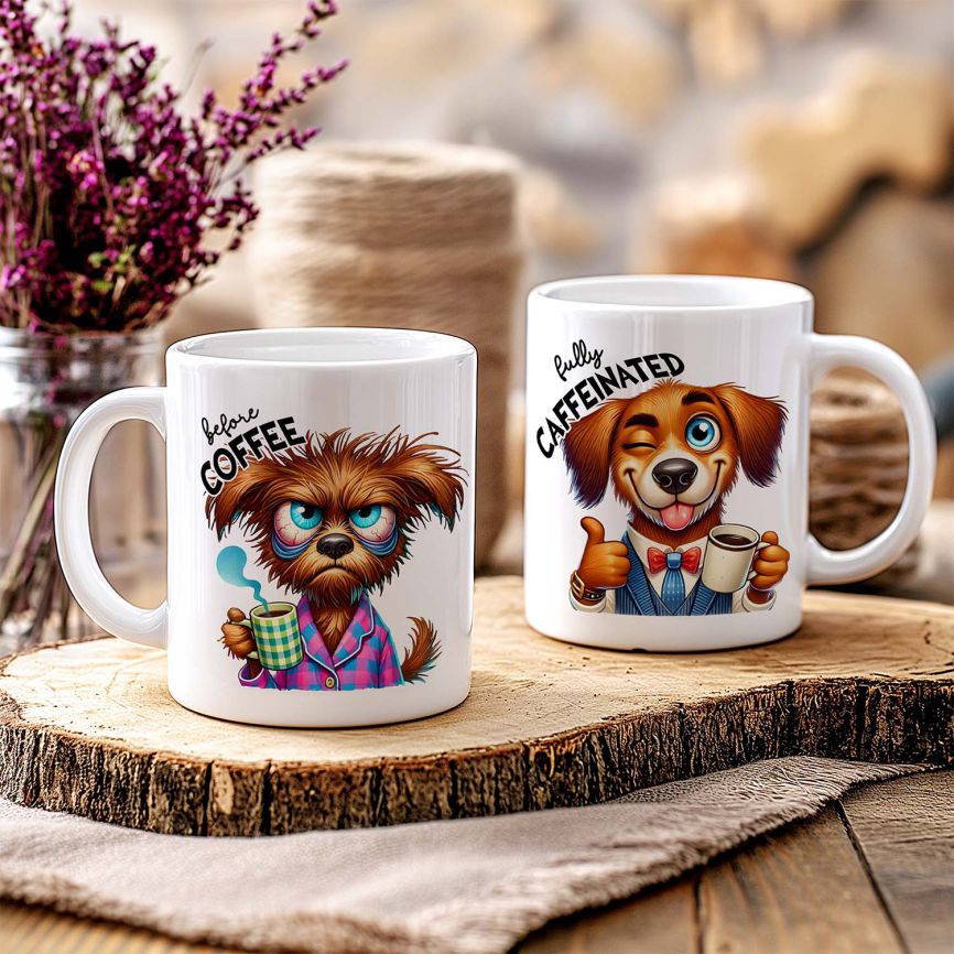 Personalisierte Kaffeetasse mit Wunschname - before Coffee - Hund - FOTOFOL