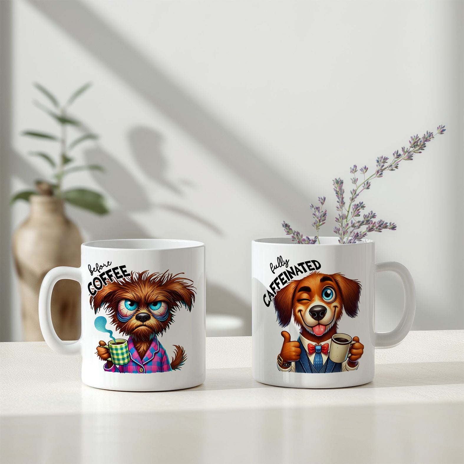 Personalisierte Kaffeetasse mit Wunschname - before Coffee - Hund - FOTOFOL