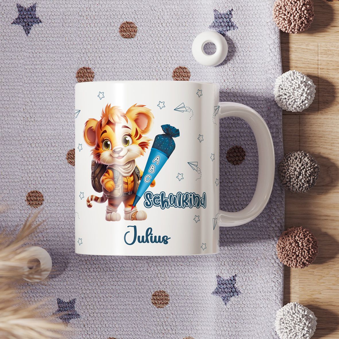 Tasse Einschulung 2025 mit Name Personalisieren - Endlich Schulkind Tiger - FOTOFOL