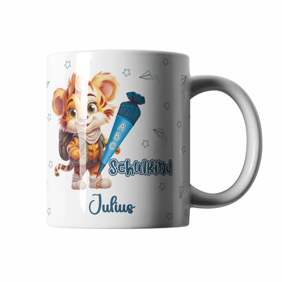 Tasse Einschulung 2025 mit Name Personalisieren - Endlich Schulkind Tiger - FOTOFOL