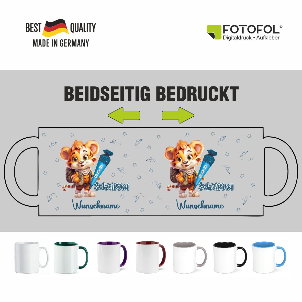 Tasse Einschulung 2025 mit Name Personalisieren - Endlich Schulkind Tiger - FOTOFOL