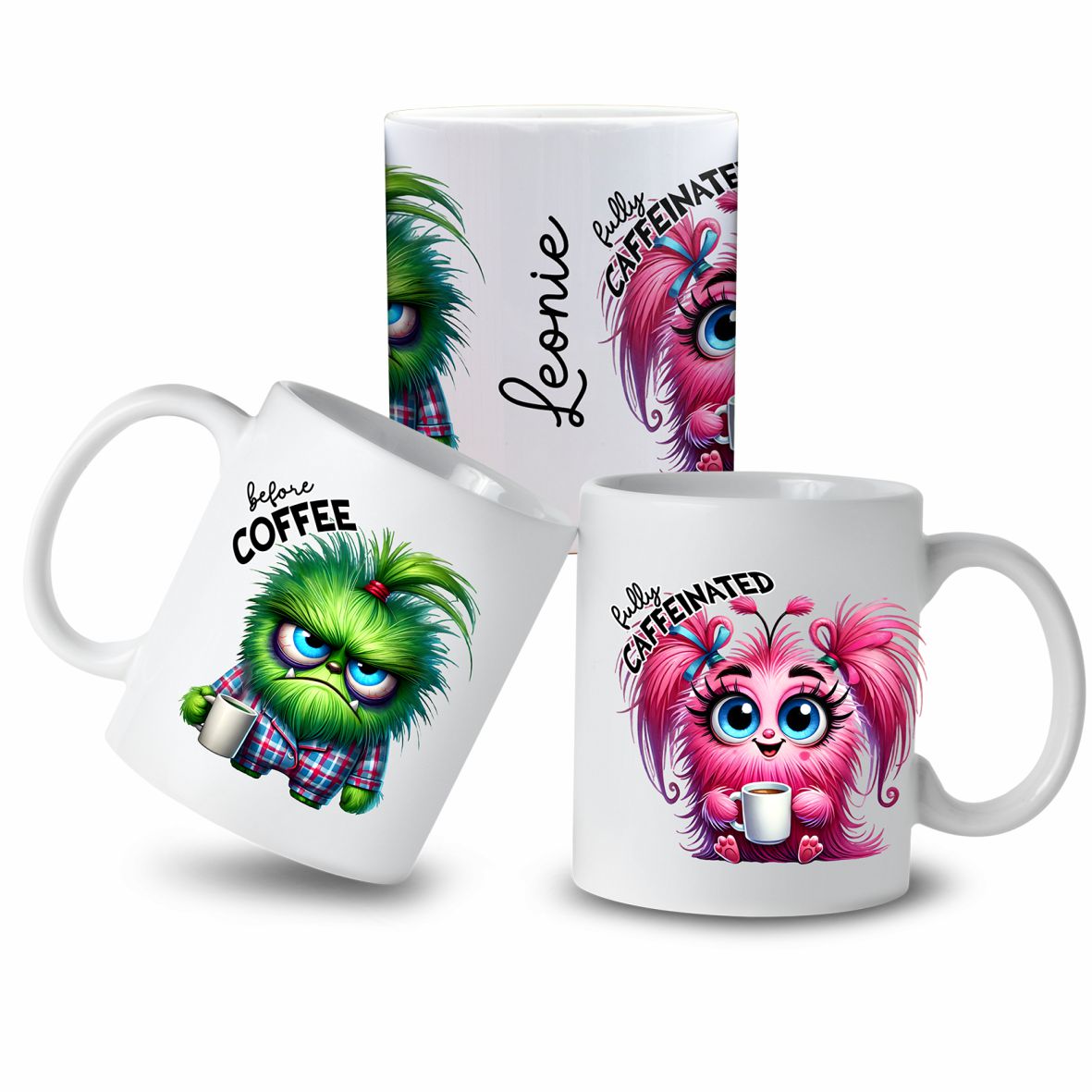 Personalisierte Kaffeetasse mit Wunschname - before Coffee - Monster