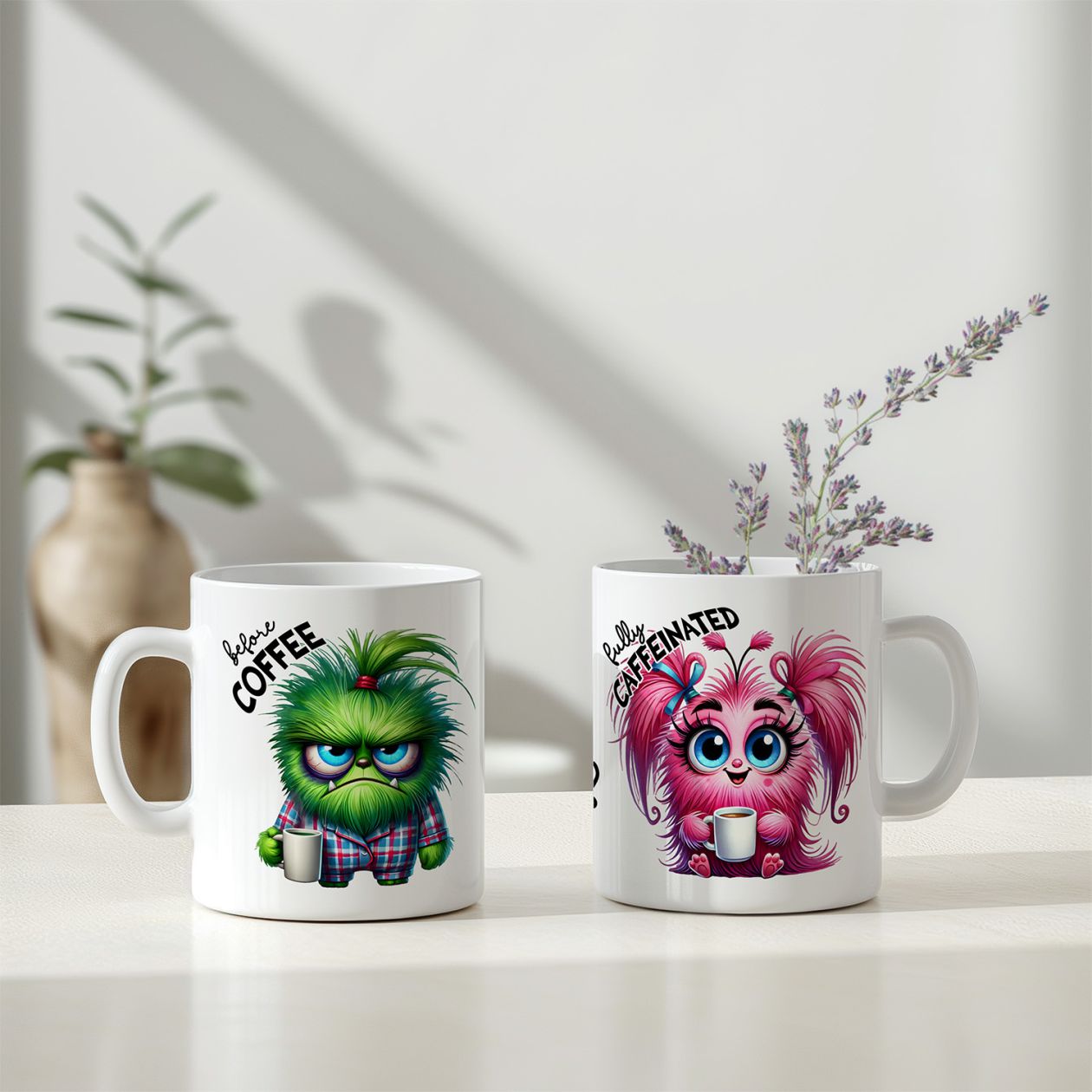 Personalisierte Kaffeetasse mit Wunschname - before Coffee - Monster - FOTOFOL