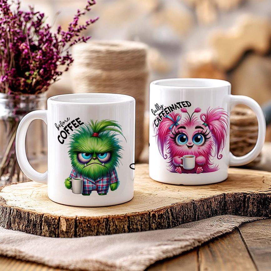 Personalisierte Kaffeetasse mit Wunschname - before Coffee - Monster - FOTOFOL