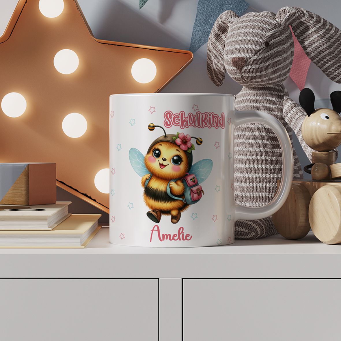 Tasse Einschulung 2025 mit Name Personalisieren - Biene - FOTOFOL