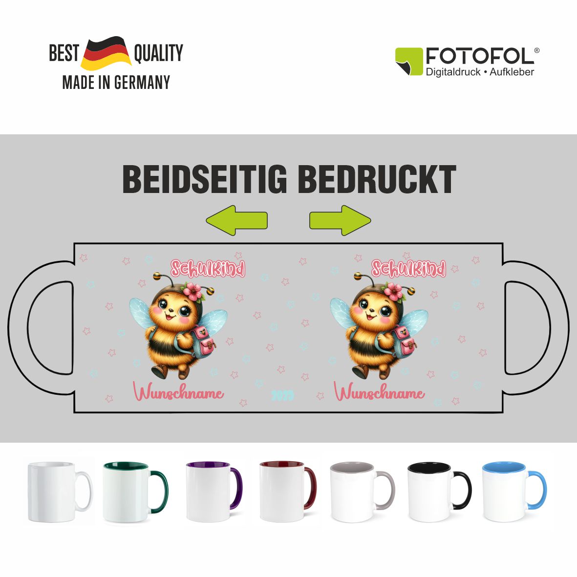 Tasse Einschulung 2025 mit Name Personalisieren - Biene - FOTOFOL