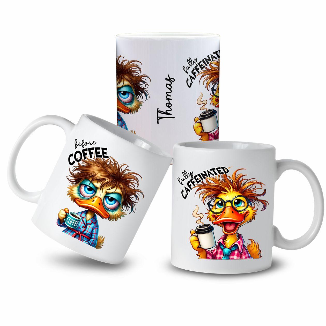 Personalisierte Kaffeetasse mit Wunschname - before Coffee - Ente