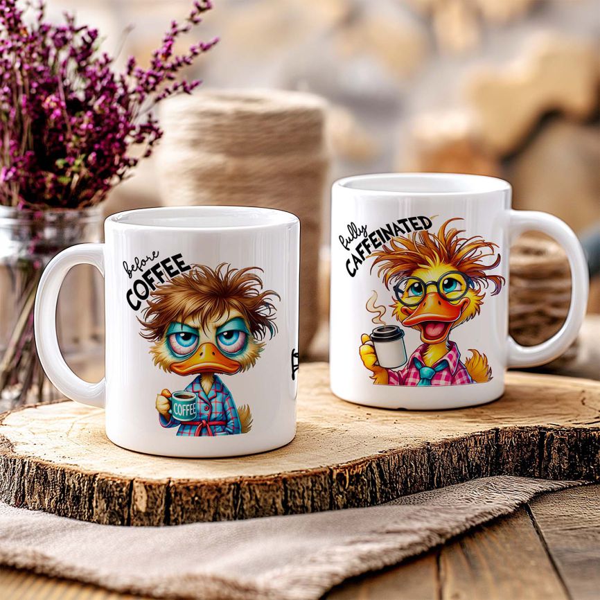 Personalisierte Kaffeetasse mit Wunschname - before Coffee - Ente - FOTOFOL