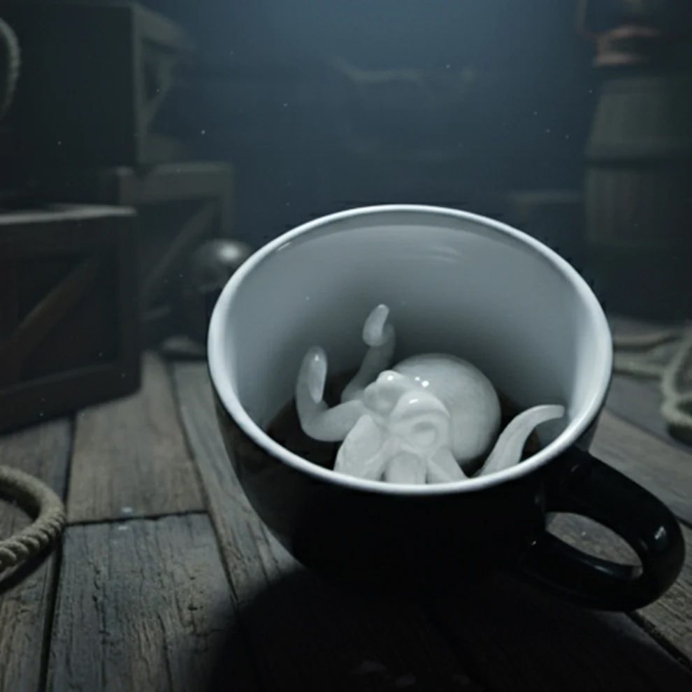 Creepy Cups Keramiktasse mit verborgenem Oktopus (325 ml) | Halloween-, Weihnachts- und Geburtstagsgeschenk für Kaffee- und Teeliebhaber