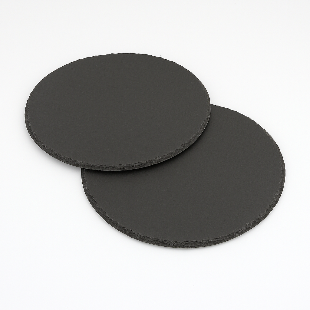 Runde Schieferplatten im Set – 30/40 cm – Natur-Servierplatten für Käse, Sushi & BBQ – gravierbar - FOTOFOL