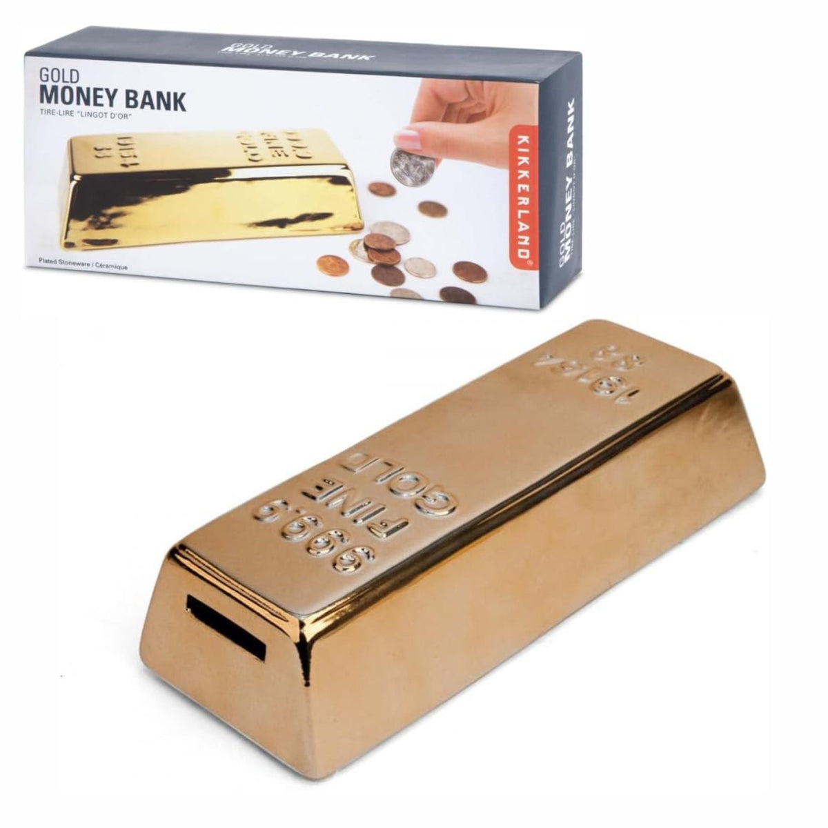 Kikkerland Gold Bar Spardose, Keramik, 20x8x5 cm