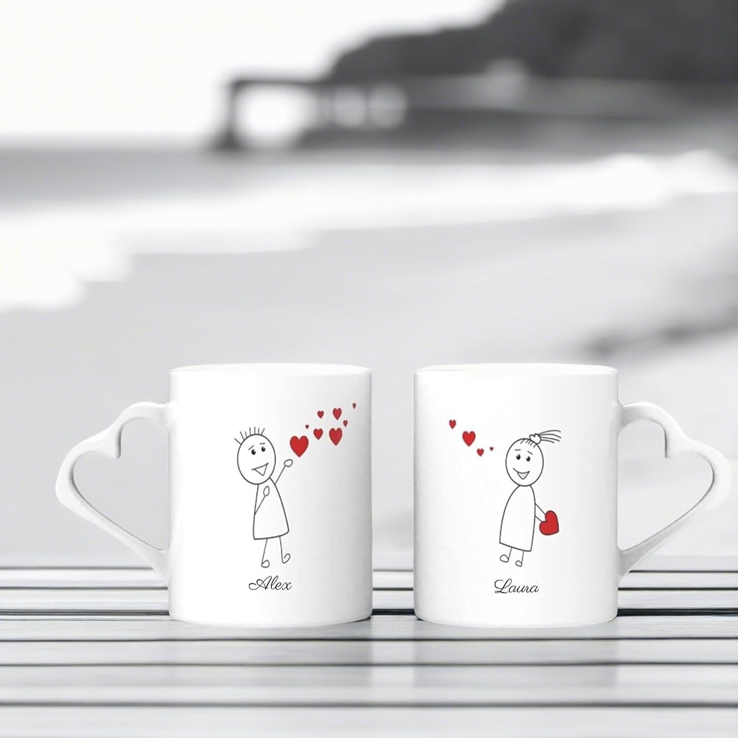 2er Set Personalisierte Tassen Liebesgrüße mit Wunschnamen für Valentinstag - FOTOFOL