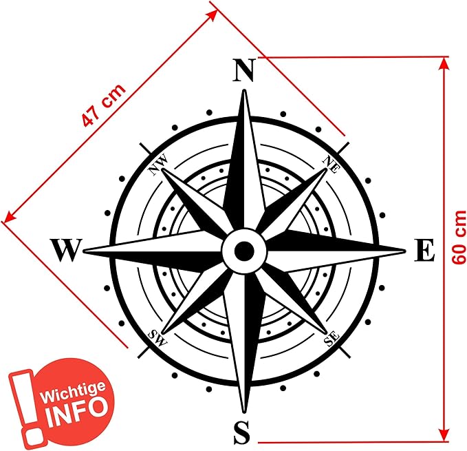 Aufkleber Kompass Windrose 60x60cm Aufkleber für Camper, Wohnmobil - FOTOFOL
