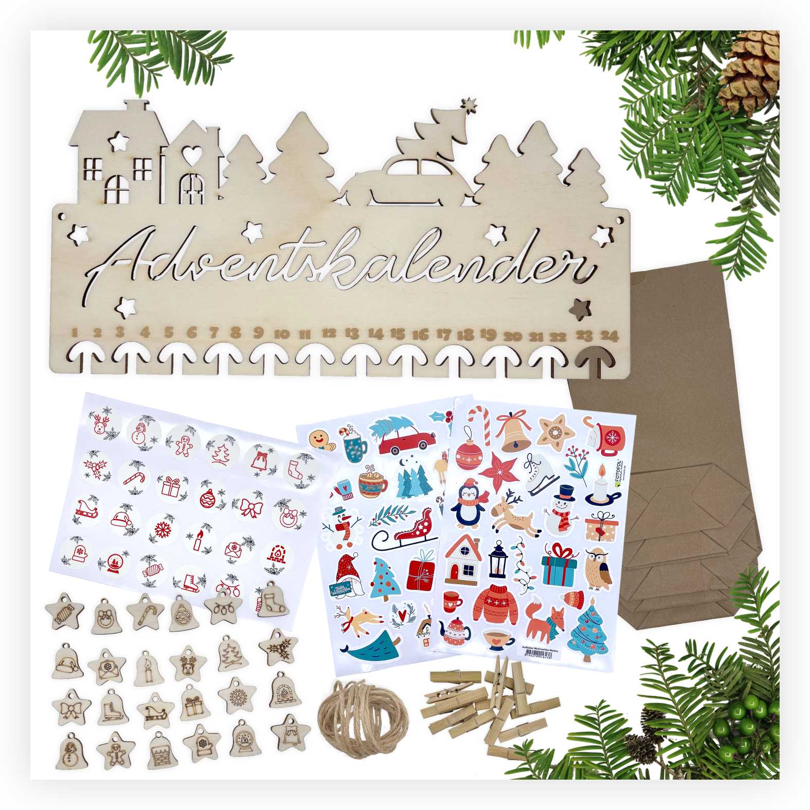 Adventskalender aus Birkensperrholz mit Symbole statt Ziffern - selbst basteln - FOTOFOL