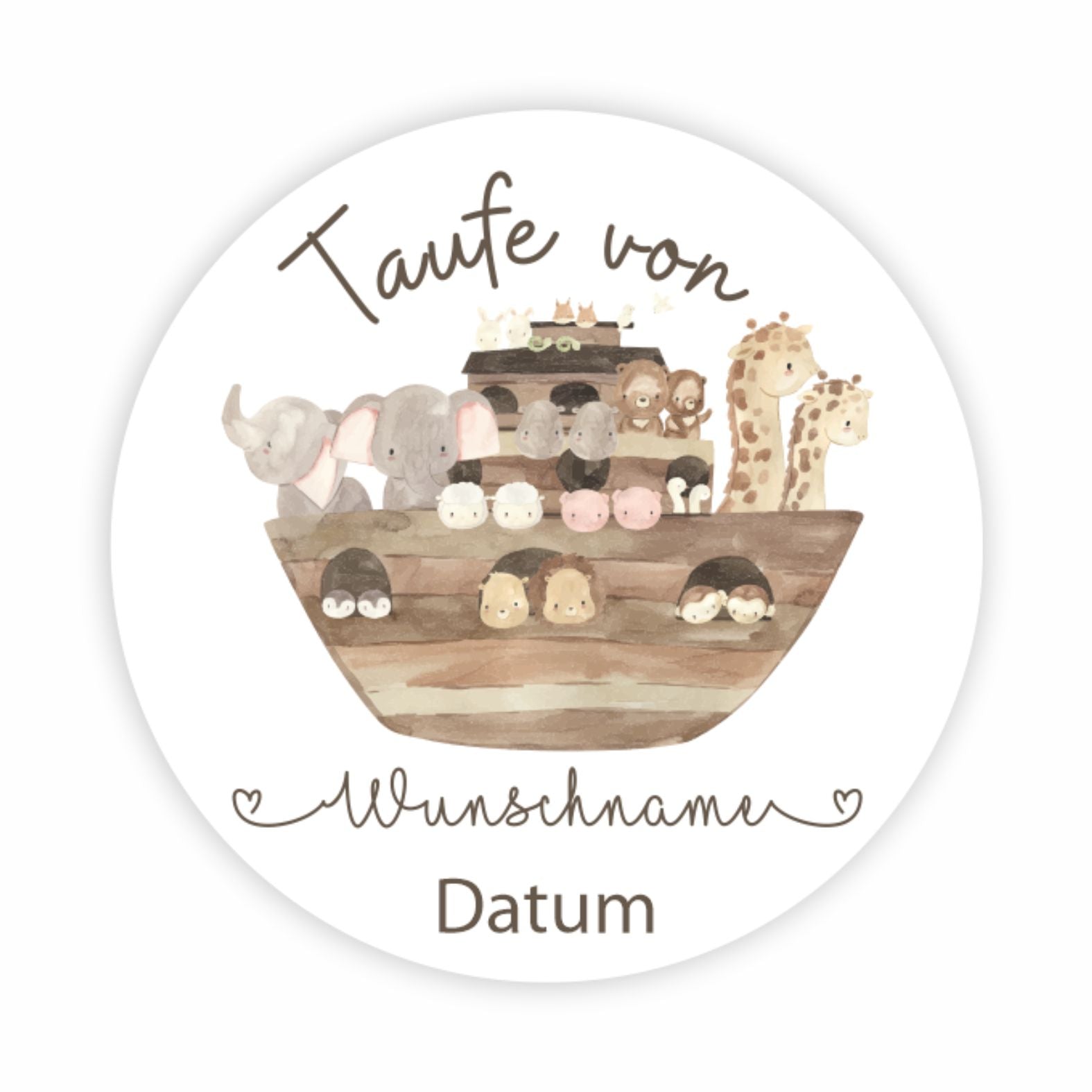 Personalisierte Aufkleber Taufe "Arche Noah" mit Namen und Datum - 24Stück - 4,5cm - FOTOFOL