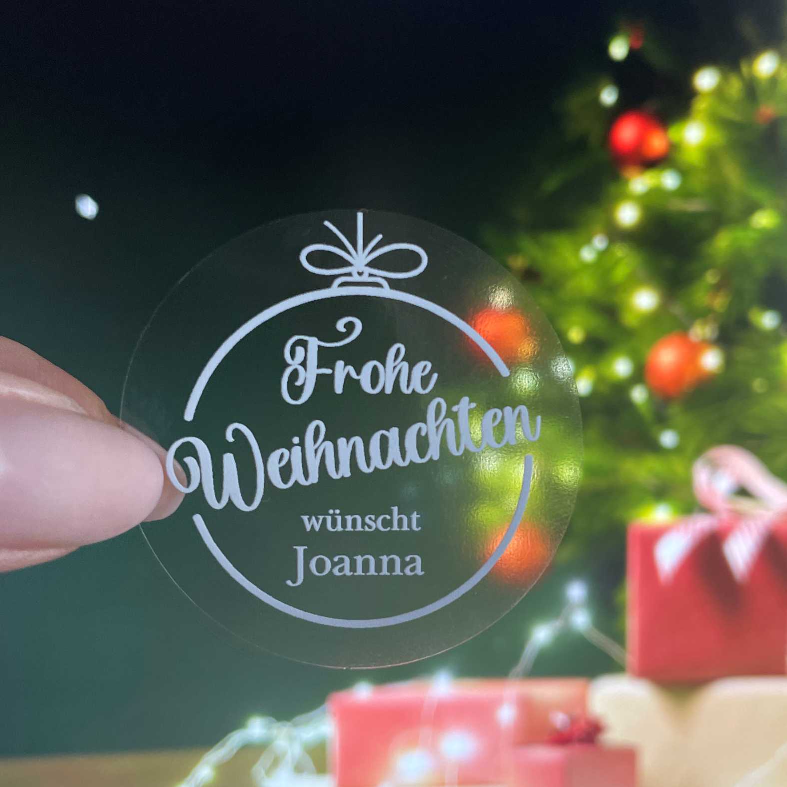 Weihnachten Aufkleber - 24 Stück Personalisierte transparente Aufkleber | Frohe Weihnachten - FOTOFOL