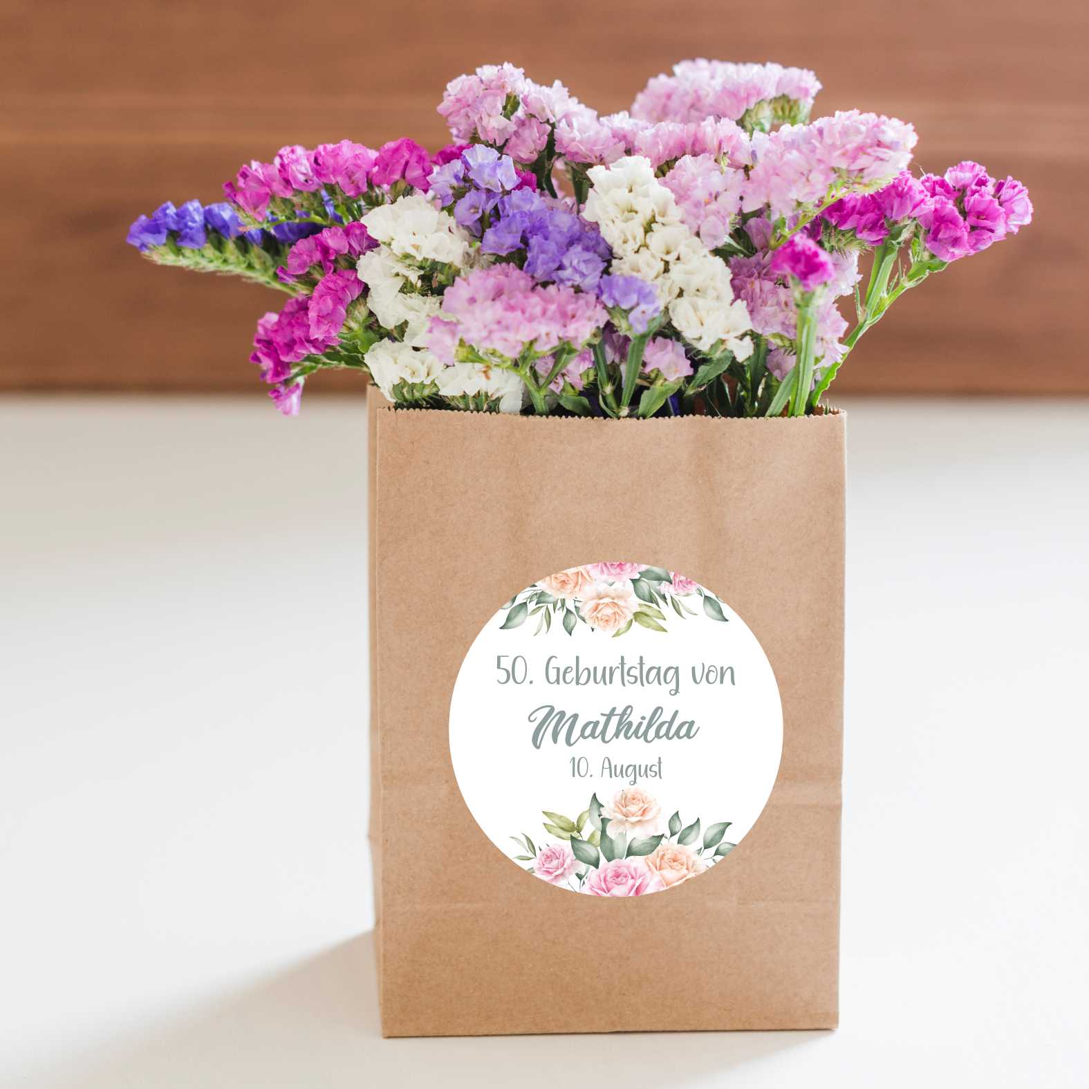 Personalisierte Aufkleber "Rose"- 24 Stück - 4,5cm - FOTOFOL