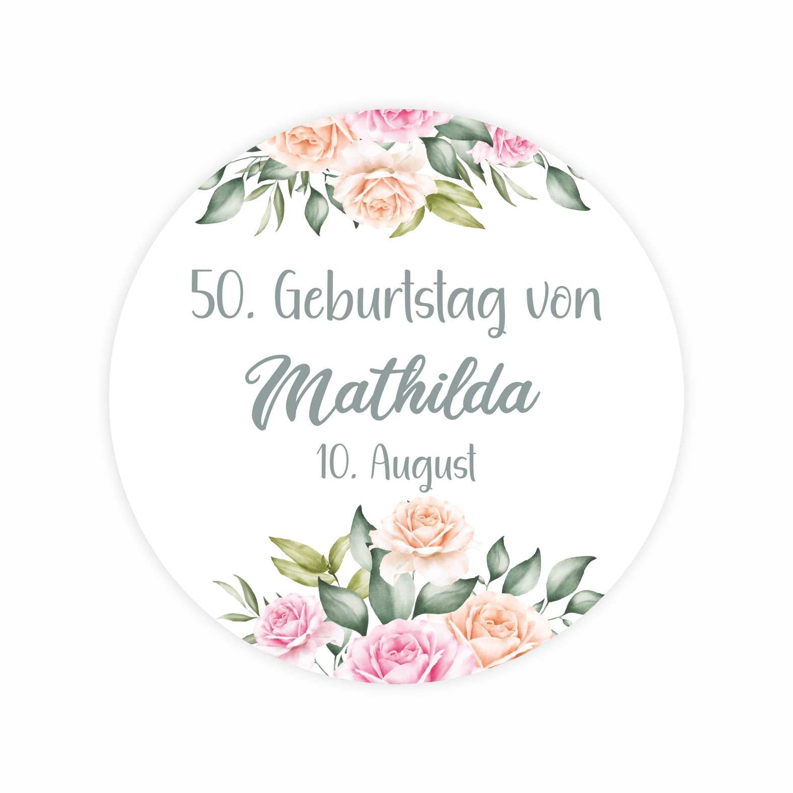 Personalisierte Aufkleber "Rose"- 24 Stück - 4,5cm - FOTOFOL