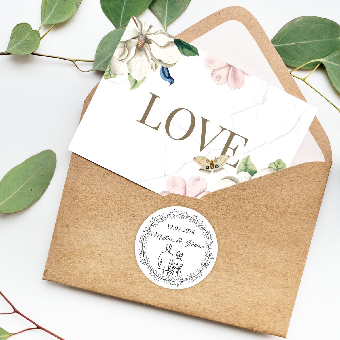 Hochzeit Aufkleber - 24 Stück Personalisierte Aufkleber mit Wunschnamen und Datum - Braut und Bräutigam - FOTOFOL