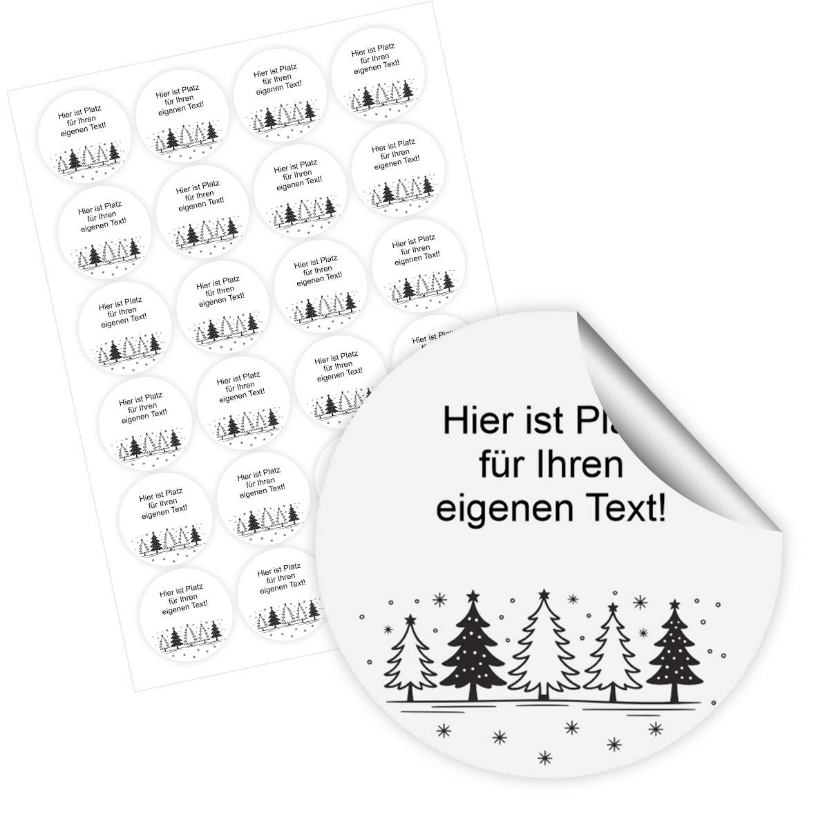 Personalisierte runde Aufkleber Weihnachten – 24 Stück (4,5 cm) | Bäume - FOTOFOL