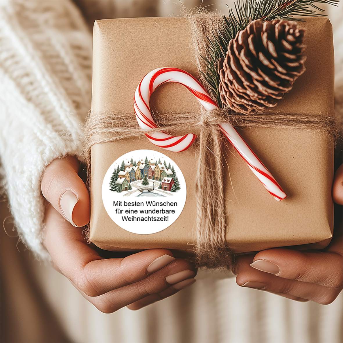 Personalisierte runde Aufkleber Weihnachten – 24 Stück (4,5 cm) | Dorfzauber - FOTOFOL