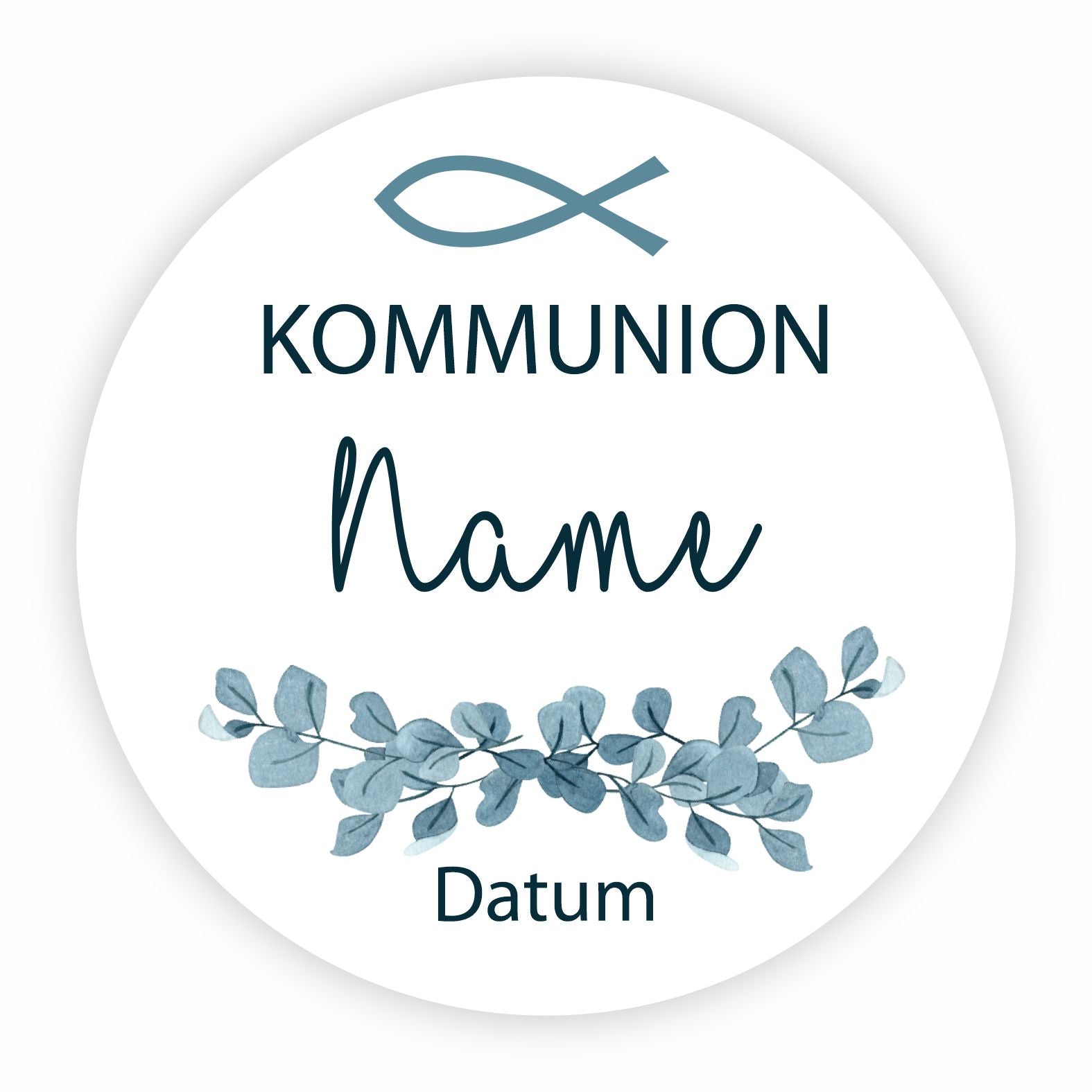Personalisierte Aufkleber Kommunion "Fisch" mit Namen und Datum - 24 Stück - 4,5cm - FOTOFOL
