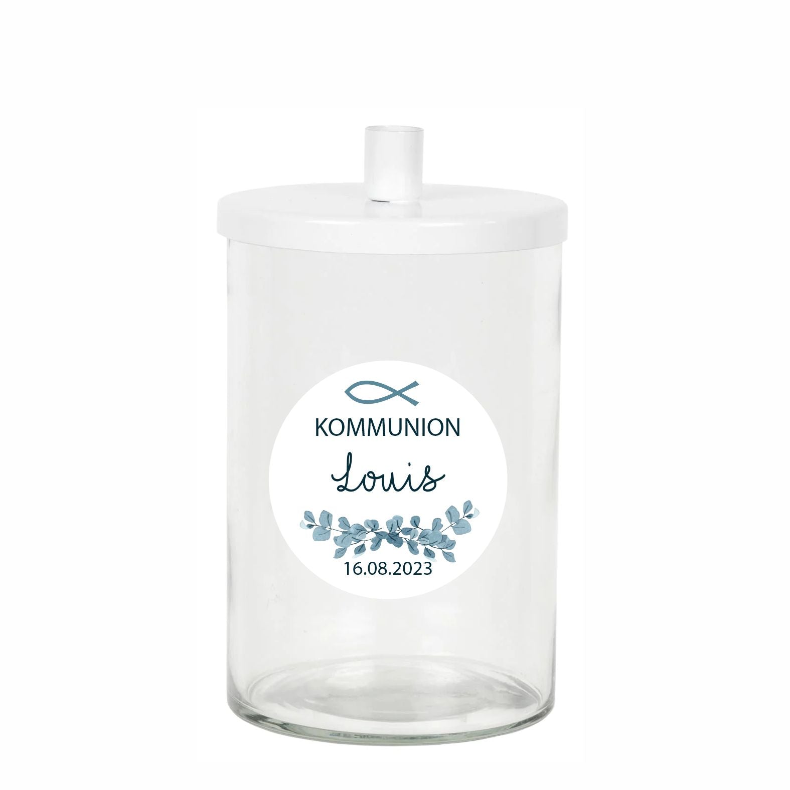 Personalisierte Aufkleber Kommunion "Fisch" mit Namen und Datum - 24 Stück - 4,5cm - FOTOFOL