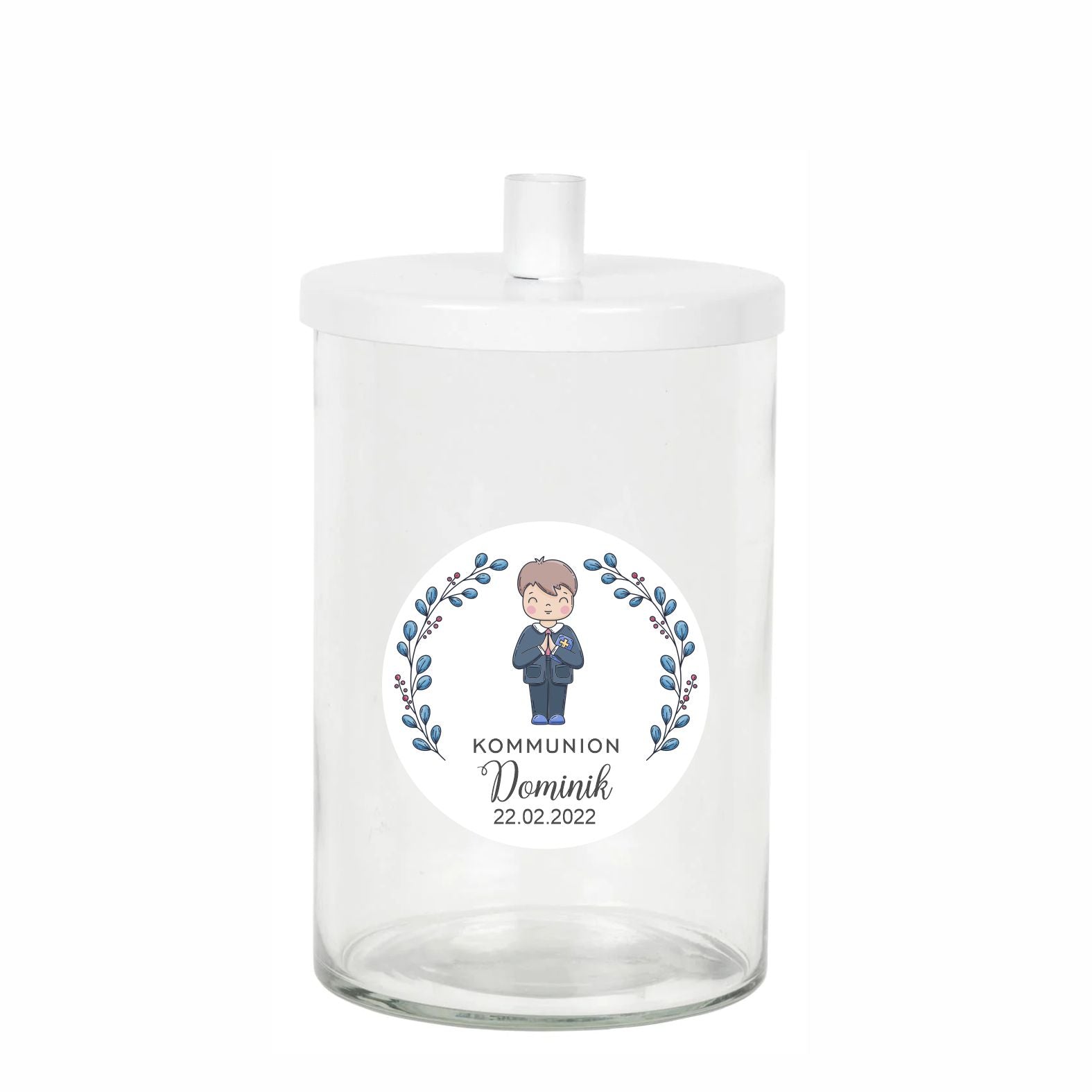 Personalisierte Aufkleber Kommunion "Junge" mit Namen und Datum - 24 Stück - 4,5cm - FOTOFOL