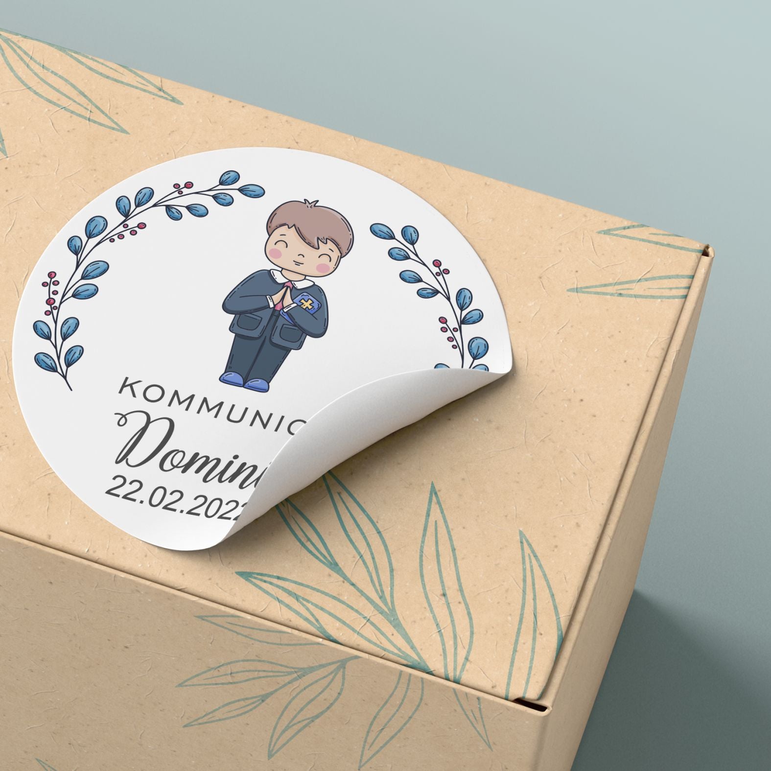 Personalisierte Aufkleber Kommunion "Junge" mit Namen und Datum - 24 Stück - 4,5cm - FOTOFOL