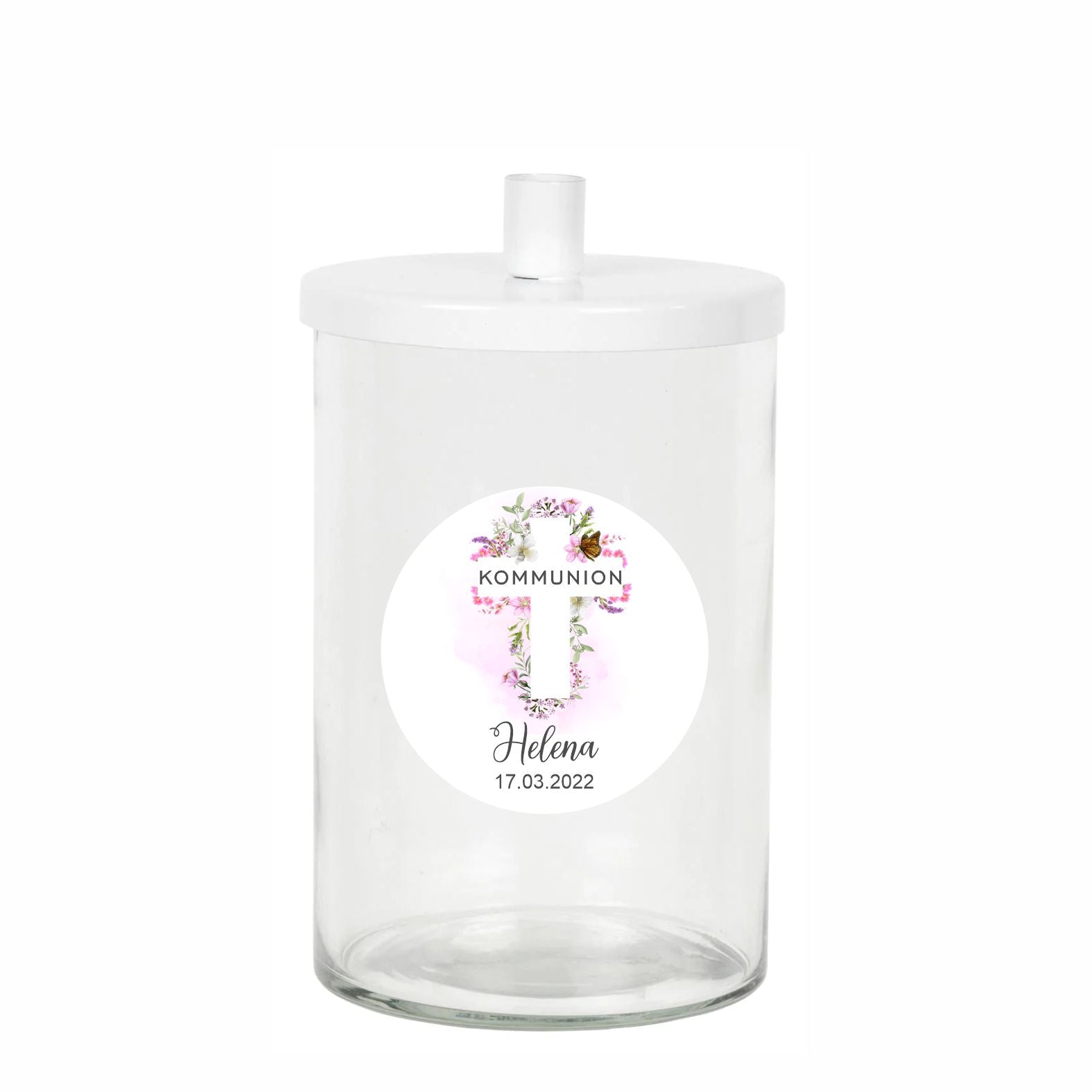 Personalisierte Aufkleber Kommunion "Kreuz" mit Namen und Datum - 24 Stück - 4,5cm - FOTOFOL