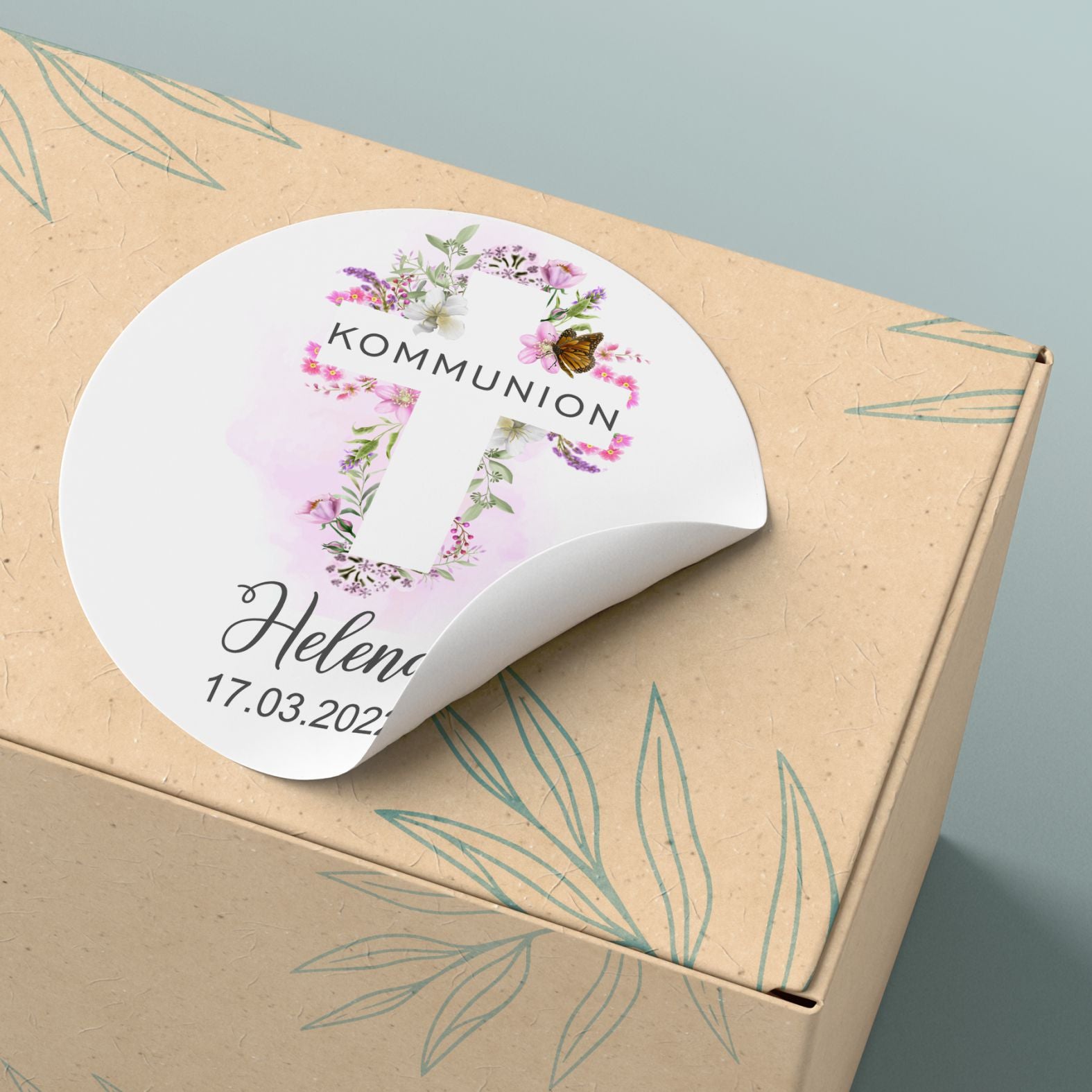 Personalisierte Aufkleber Kommunion "Kreuz" mit Namen und Datum - 24 Stück - 4,5cm - FOTOFOL