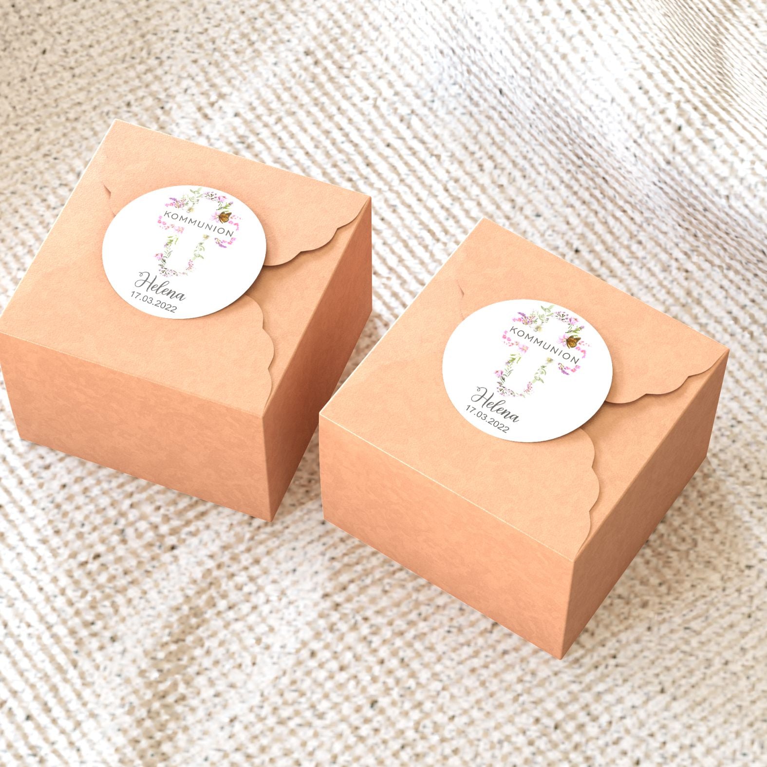 Personalisierte Aufkleber Kommunion "Kreuz" mit Namen und Datum - 24 Stück - 4,5cm - FOTOFOL