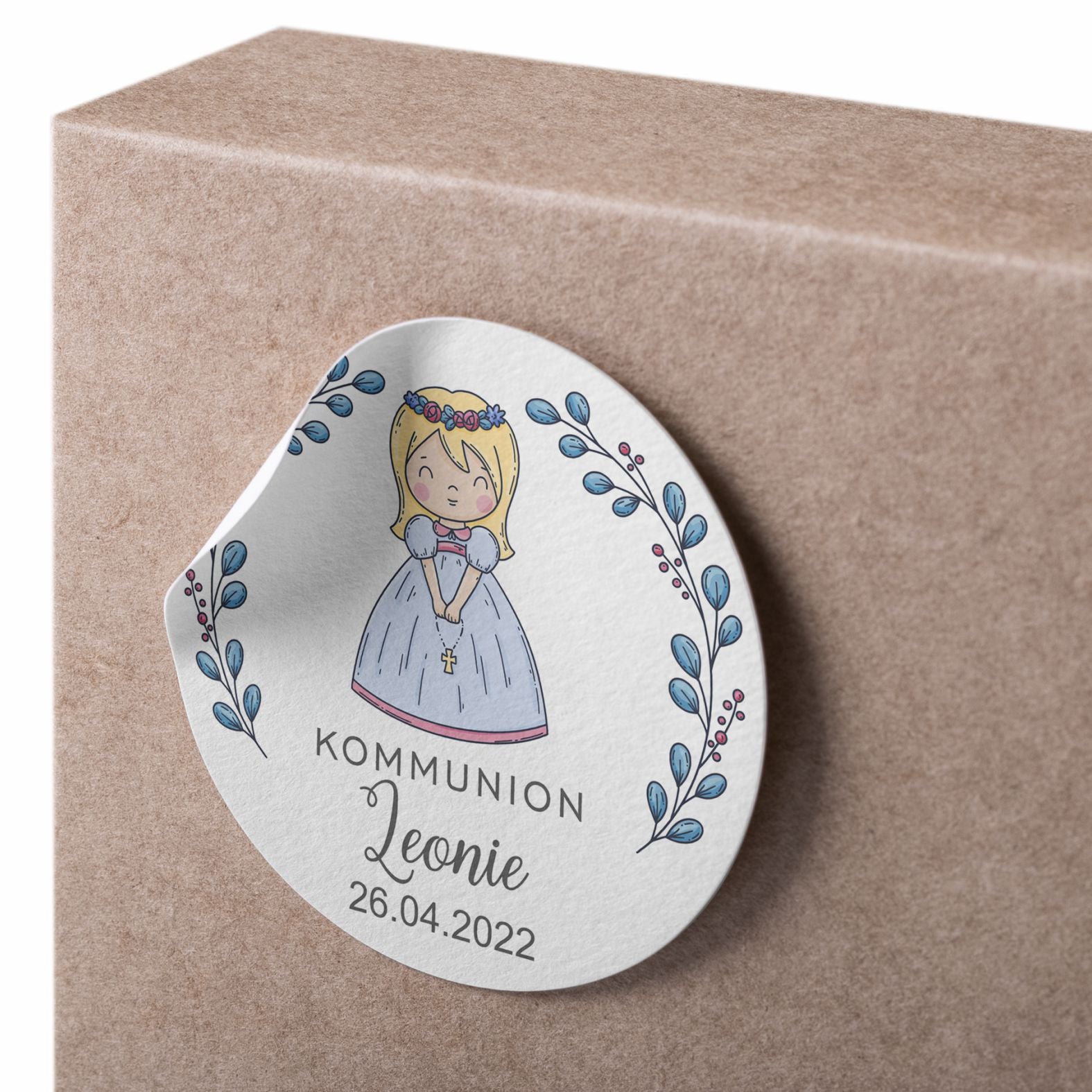 Personalisierte Aufkleber Kommunion "Mädchen" mit Namen und Datum - 24 Stück - 4,5cm - FOTOFOL