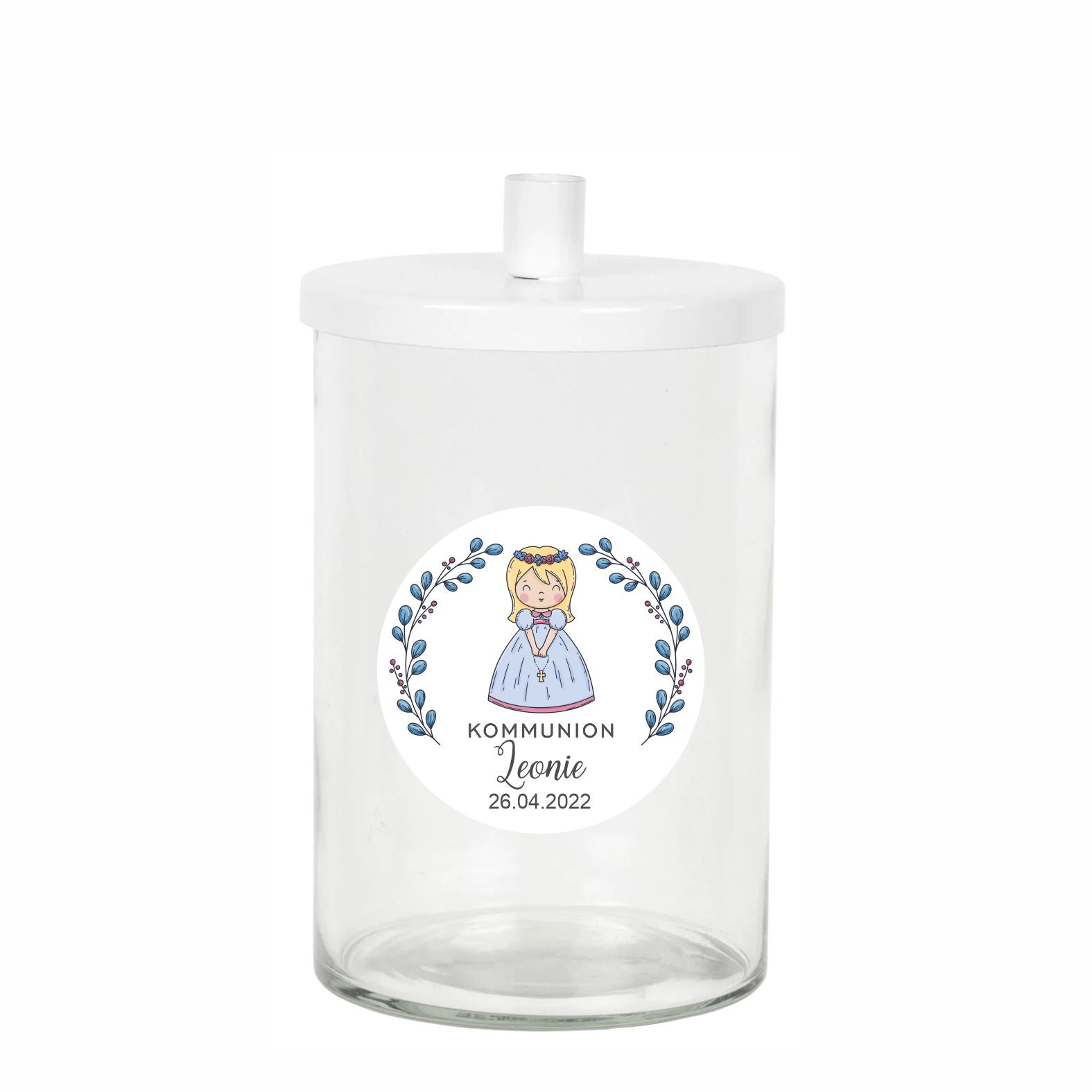 Personalisierte Aufkleber Kommunion "Mädchen" mit Namen und Datum - 24 Stück - 4,5cm - FOTOFOL
