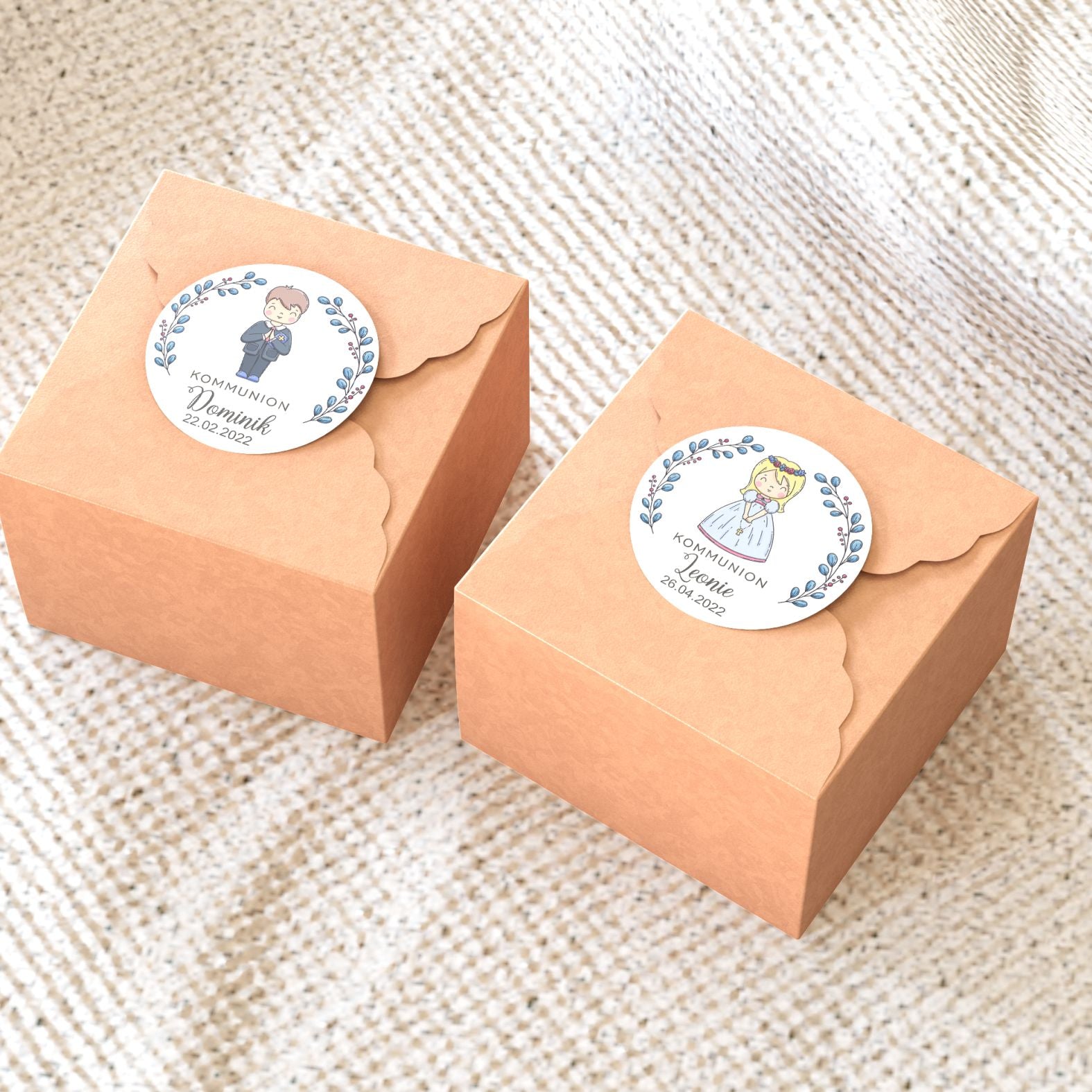 Personalisierte Aufkleber Kommunion "Mädchen" mit Namen und Datum - 24 Stück - 4,5cm - FOTOFOL