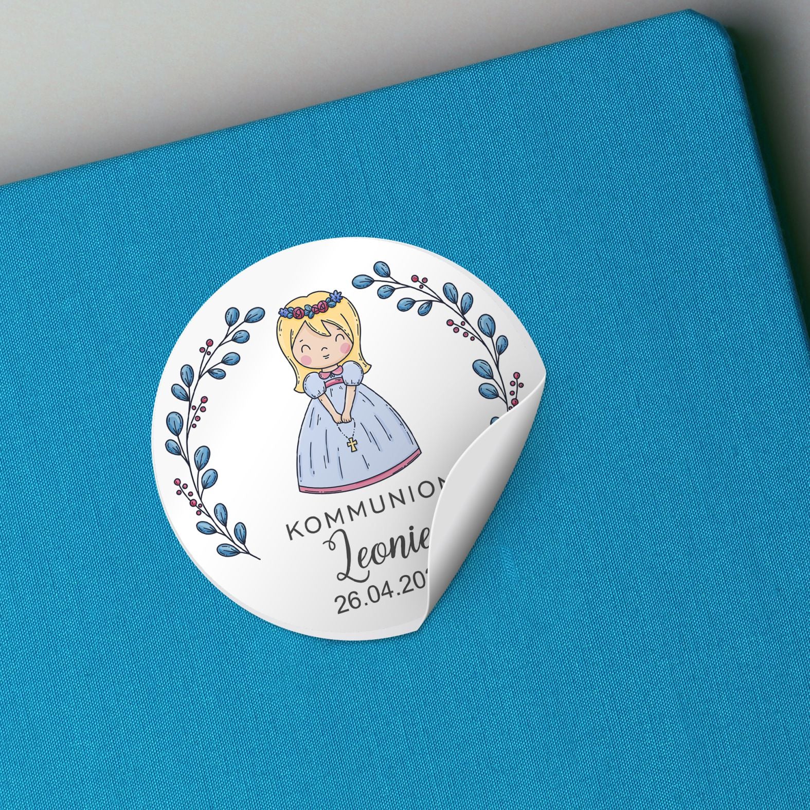 Personalisierte Aufkleber Kommunion "Mädchen" mit Namen und Datum - 24 Stück - 4,5cm - FOTOFOL
