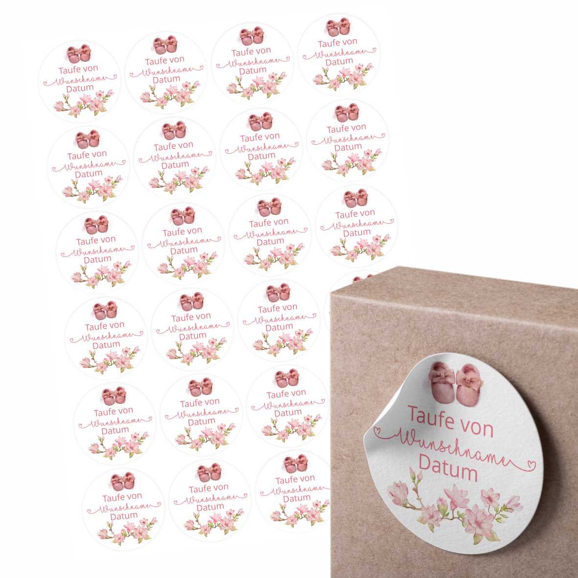 Personalisierte Aufkleber Taufe "Mädchen" mit Namen und Datum - 24 Stück - 4,5cm - FOTOFOL