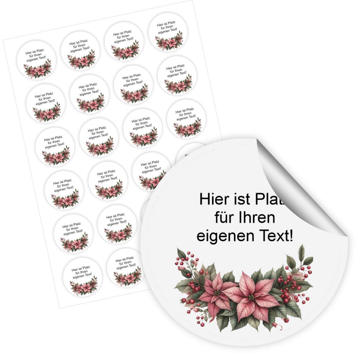 Personalisierte runde Aufkleber Weihnachten – 24 Stück (4,5 cm) | Weihnachtsblüte - FOTOFOL