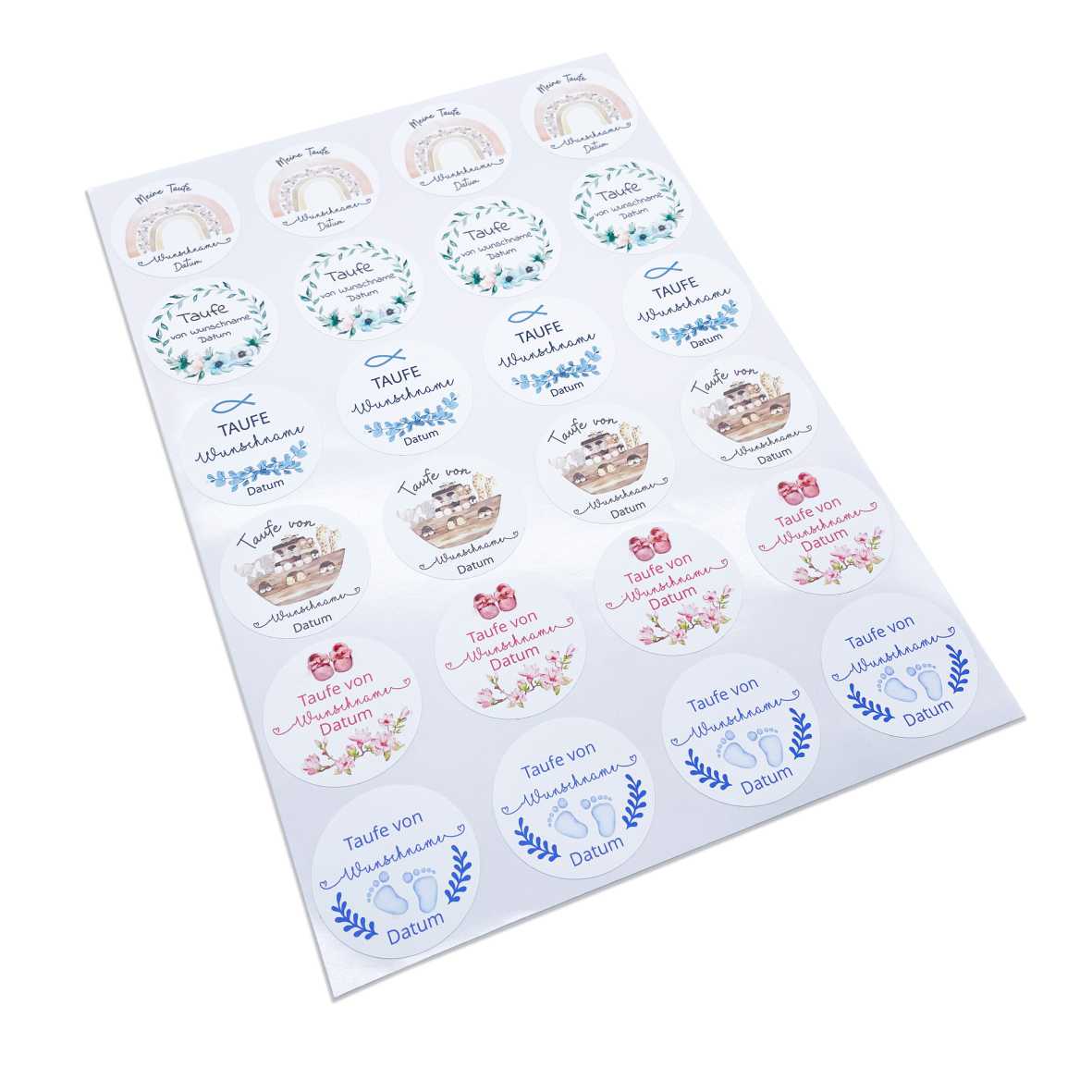 Personalisierte Aufkleber Taufe "Mädchen" mit Namen und Datum - 24 Stück - 4,5cm - FOTOFOL