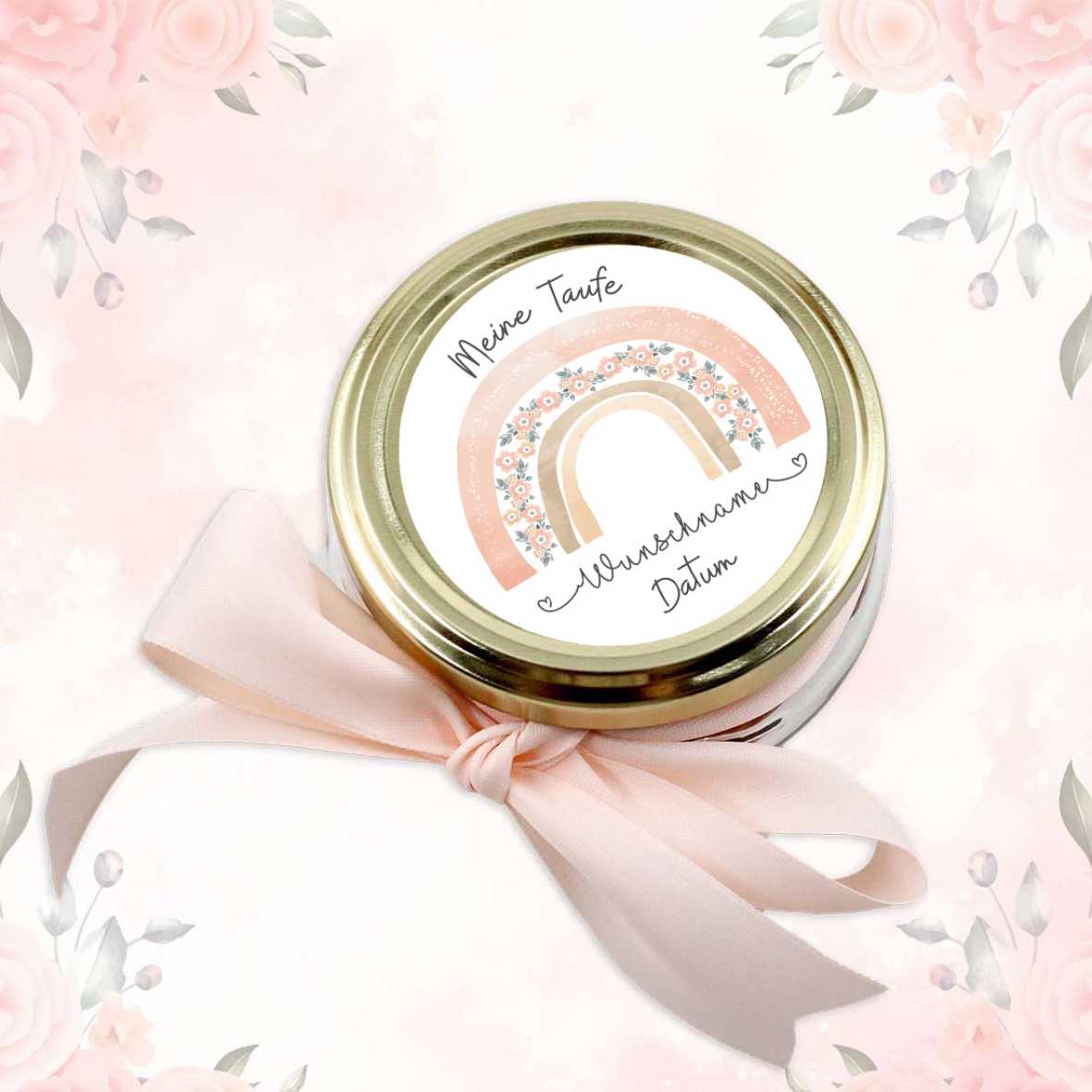 Taufe Aufkleber "Regenbogen" mit Wunschname und Datum - 24 Stück - 4,5cm - FOTOFOL